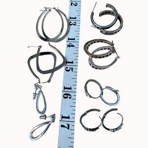 Earrings Hoop Lot - 7 pairs Medium Silver Tone, Casual, Streetwear, Work,